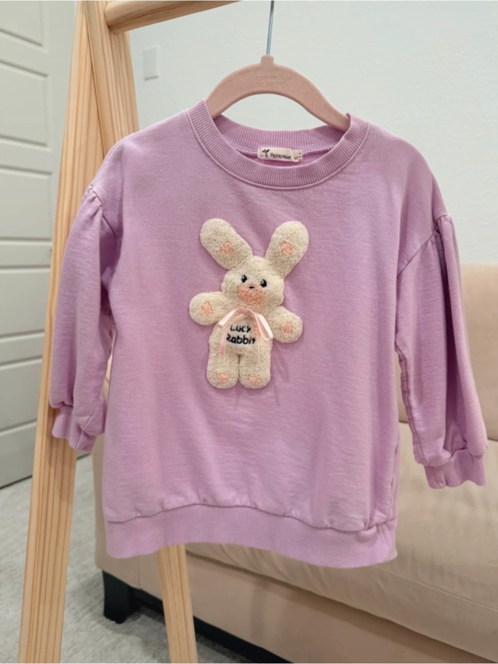 Peppermint Lavender Bunny Plush Applique Sweatshirt